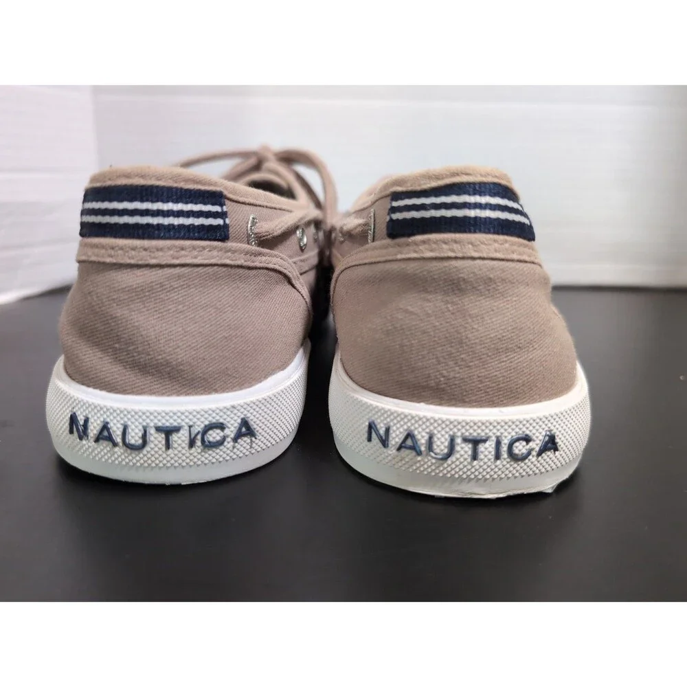 NAUTICA SPINNAKER TWILL TAN/BEIGE BOAT SHOES MEN'S SIZE  8.5 M VGUC